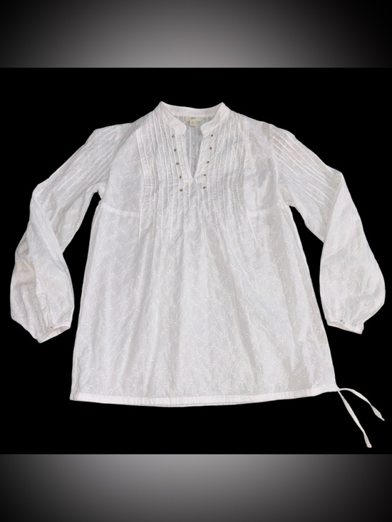 J. Jill Tops - J. Jill White Eyelet Tunic Top Small Cotton Boho Embroidered Beaded Cottagecore